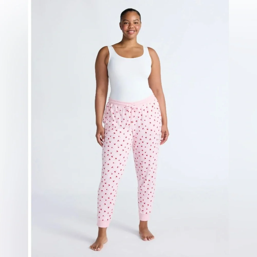 Women’s Joyspun Pink & Cherry Print Hacci Knit Sleep Joggers. Size 3X - Picture 2 of 4